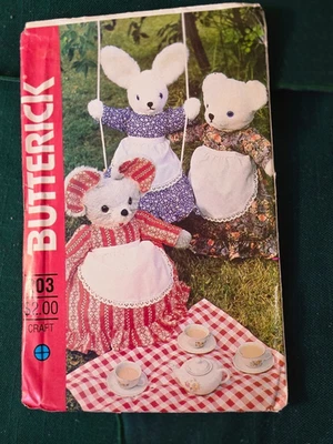 Butterick 203 - Craft Sewing Patterns Stuffed Animal Plush Bunny, Mouse, Bear - Image 1 of 3