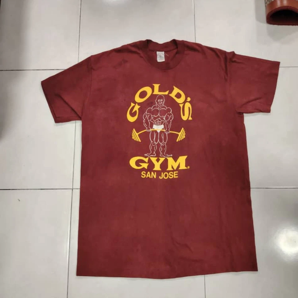 Camiseta Gimnasio Vintage Años 80 Dorada San José Granate GG Etiqueta XL Puntada Única EE. UU. Foto 1 de 4