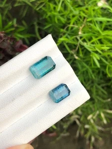 4.35 Ct Stunning Bi Color Emerald Cut Tourmaline Pair 9x5x3 to 7x5x3mm - Picture 1 of 7
