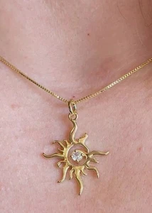 18K Gold Filled Sun Pendant Necklace Dainty Waterproof CZ Radiant Jewelry - Bild 1 von 2