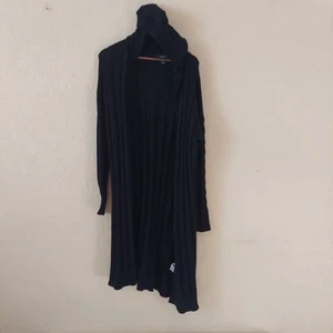 Forever 21 Black Longline Cable Knit Hooded Open Front Cardigan Sweater Sz 0X - Picture 1 of 9