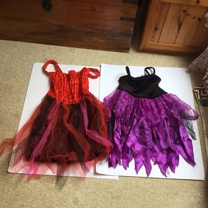 Girls Halloween Dresses x2 Sleeveless Elasticated Top Zig-zag Hem 1x7-8Y 1x5-6Y - Picture 1 of 24