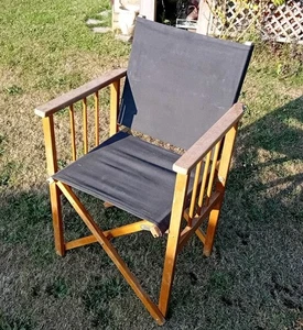Directors Chair Foldable Wood & Black Canvas Tilting Back Camping Garden Chair - Picture 1 of 12