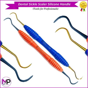 Détartrant Faucille Dentaire avec Poignée Silicone - Orange & Bleu - Acier Inoxydable - Photo 1/7