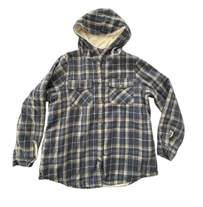 Dokotoo Women’s Blue Plaid Hooded Jacket with Sherpa Lining Size Large EUC - Picture 1 of 7