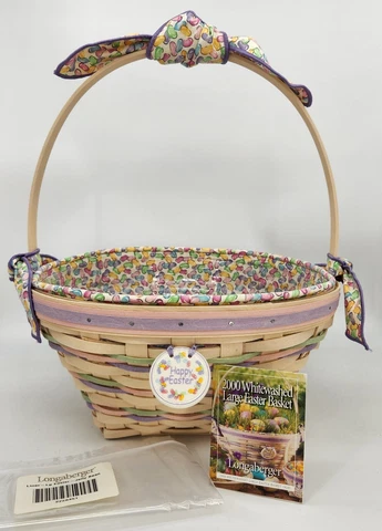 Longaberger 2000 White Washed Easter Basket+Liner+Prot.+Tie On 14th Edition NOS Cover