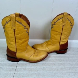Botas vaqueras vaqueras vintage Lucchese 2000 de cuero amarillo para hombre talla 8,5 D - Imagen 1 de 9