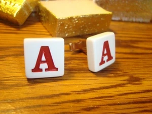 " A " Monogram Letter Initial GOLD Plated Cufflinks 1 Pair (Two)  Red/White  New - Picture 1 of 3