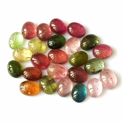 8X6 mm Oval Tourmaline Cabochon Natural Multi Color Wholesale Gemstone 25 Pieces - Image 1 of 4