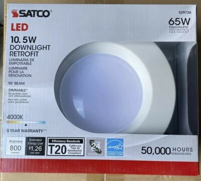 Satco LED Retro-fit Kit (S29726) 5”-6” 10.5w-120v-4K-Frosted-Dimmable-Downlight - Image 1 of 4