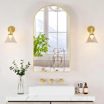 Espejo de baño botiquín arqueado borde de metal dorado cepillado 20"x35" Foto 1 de 4