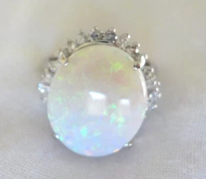Heavy Platinum Fiery Precious Opal Diamond Halo Ring - 9.85 gms, Sz5.75, 5.10 ct - Picture 1 of 16