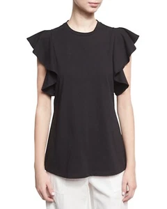 $115 NWT ROBERT RODRIGUEZ Black Flutter Ruffle Slv Tee Top DARLING For SUMMER XS - Picture 1 of 11