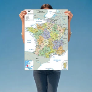 A1 A2 A3 Physische Wandkarte Frankreich Verwaltungswandkarte Bildung Deko - Bild 1 von 15