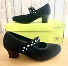 Brand New Hotter ?Charmaine? Black Maryjane Court Shoes With Pearl, Uk Size 3