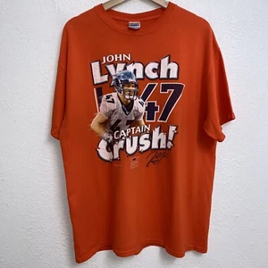Vintage John Lynch Captain Crush Denver Broncos Tee Orange T-Shirt Large - Picture 1 of 4
