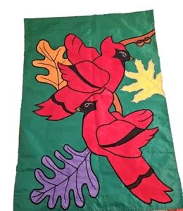 Vintage Fall Cardinal Leaves House Flag 40 X 28 In Embroidered Seasonal Yard - Picture 1 of 3