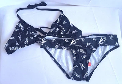 Speedo Black And White Bikini Set, Size 16, Triangle Top, High Leg Bottoms - Image 1 of 4