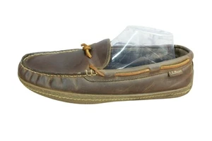 LL Bean Men's Handsewn Slippers Flannel Lined Flexible Crepe Leather Brown 10 M - Picture 1 of 10