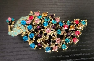 Pfau Brosche Mehrfarbig Strass Glas Set In Gold - Bild 1 von 4