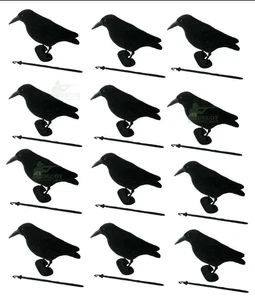 Flocked Crow Decoys Corvid Full Body with Feet and Stake Pack of 24 High Quality - Picture 1 of 8