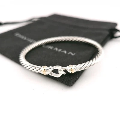 Brazalete clásico David Yurman de plata de ley y oro de 14 k FLEX 4 mm con hebilla de cable Foto 1 de 4