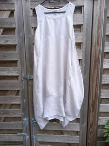 Made in Italy Dress XL one size white and tan fine stripe Linen Summer Lagenlook - Picture 1 of 5