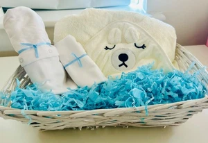 Baby Boy Gift Hamper, cream hooded towel, 3-6m long and short sleeved body suit - Picture 1 of 6