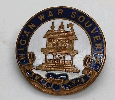 Insignia esmaltada recuerdo de guerra original de Navidad 1914 niños de militares de Wigan  Foto 1 de 2