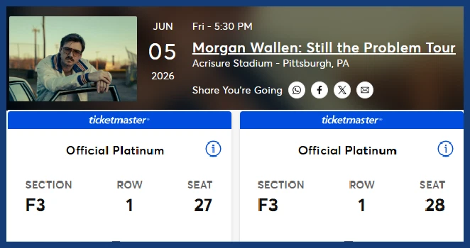 Morgan Wallen  "Still the Problem Tour"  Tickets 06/05/2025 Pittsburgh Show - Image 1 of 1