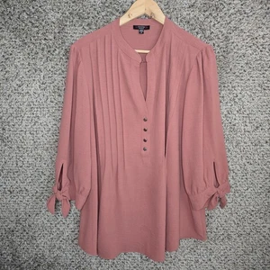 Cocomo Top Womens Plus 2X Pink V Neck Popover Blouse Button Casual Ladies - Picture 1 of 7