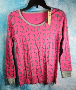 Leveret Womens Pink Sea Horse Print Long Sleeve Pajama Shirt Size (S) Small NWT - Picture 1 of 4