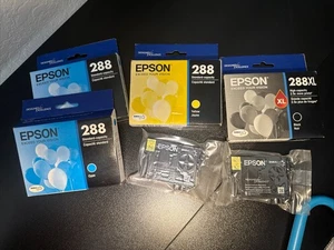 Genuine Lot of 6 Epson 288 Cyan, Yellow, & Black Ink Cartridges Plus 288XL NEW - Picture 1 of 5
