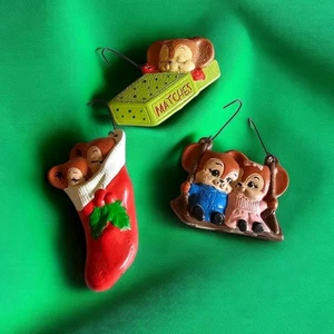 Vintage Ceramic Christmas Mouse Ornaments Set of 3 Adorable Cartoon Mice  - Picture 1 of 8