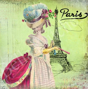 Handmade French Marie Antoinette in Paris #3 - 8x8 Craft Cotton Fabric Block - Picture 1 of 1