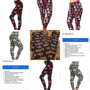 LEGGINGS TEDDY BEARS/LOVE/ TRIBAL SKULLS/LIPS NEW Fashions Leggings PLUS SIZES - Picture 1 of 8