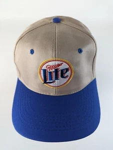 Miller Lite Beer Snapback Hat - Tan Blue Adjustable Baseball Cap - EUC - Picture 1 of 6