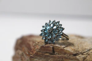 Anillo de plata esterlina Madagascar Paraiba Apatita 14k YG sobre .925 talla 8 usado en excelente estado - Imagen 1 de 8