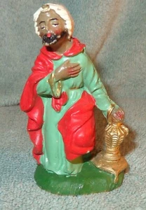 STATUINA VINTAGE DIPINTA A MANO ITALIA PRESEPE PRESEPE RE NERO COMPOSITA - Foto 1 di 6