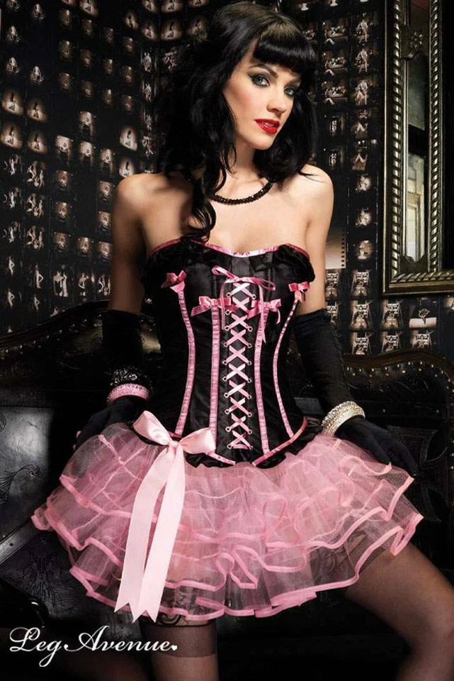 Corsé burlesco satinado pecho completo negro rosado Foto 1 de 1