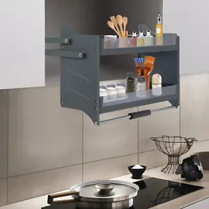 Pull Down Shelf Upper Kitchen Wall Cabinet Storage Organizer Dark Grey USA - Picture 1 of 7