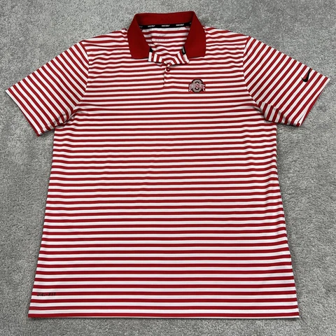 Nike Golf Polo Ohio State Buckeye Shirt Mens Large Red White Stripe Dri-Fit EUC Cover