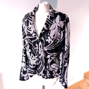 Bomber vintage RIBKOFF anni 90 Y2K floreale nero bianco stampa paillettes UK 20 - Foto 1 di 14