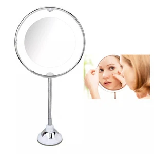 10X Magnifying 360°Makeup Mirror with Powerful Suction Cup/Flexible Tube/Lighted - Picture 1 of 12