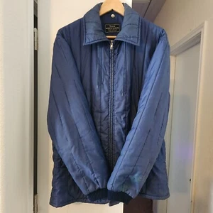 Vintage Sears Men Lg Work Quilted Jacket Hooded Puffer Blue Made In Japan  - Picture 1 of 7