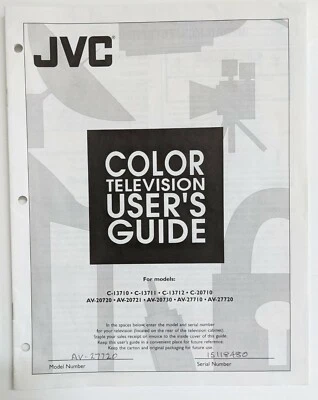 JVC Color Television User's Guide Manual For av-27720 27710 20730 20721 20720 - Image 1 of 3