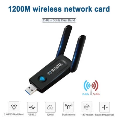 1200Mbps USB 3.0 WLAN Adapter 2.4G/5G Dual Band Dongle WiFi Stick für PC Laptop - Bild 1 von 4