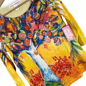 NWT LEOMA LOVEGROVE Women's S Artsy Christmas Ornament Palm Tree Tropical Shirt - Picture 1 of 10