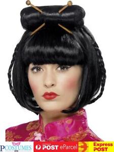 Oriental Lady Japanese Geisha Girl Black Wig Chinese Asian Costume Hair