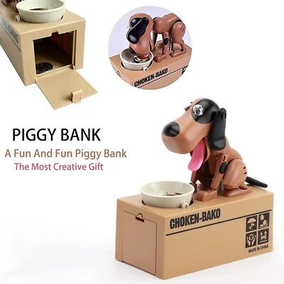 Hungry Puppy Dog Automatic Mechanical Piggy Bank. Brown & Black New In Box - Image 1 of 4